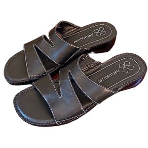 Naturalizer Black Cut Out Leather Upper Casual Boho Chic Slip On Sandals Size 7N